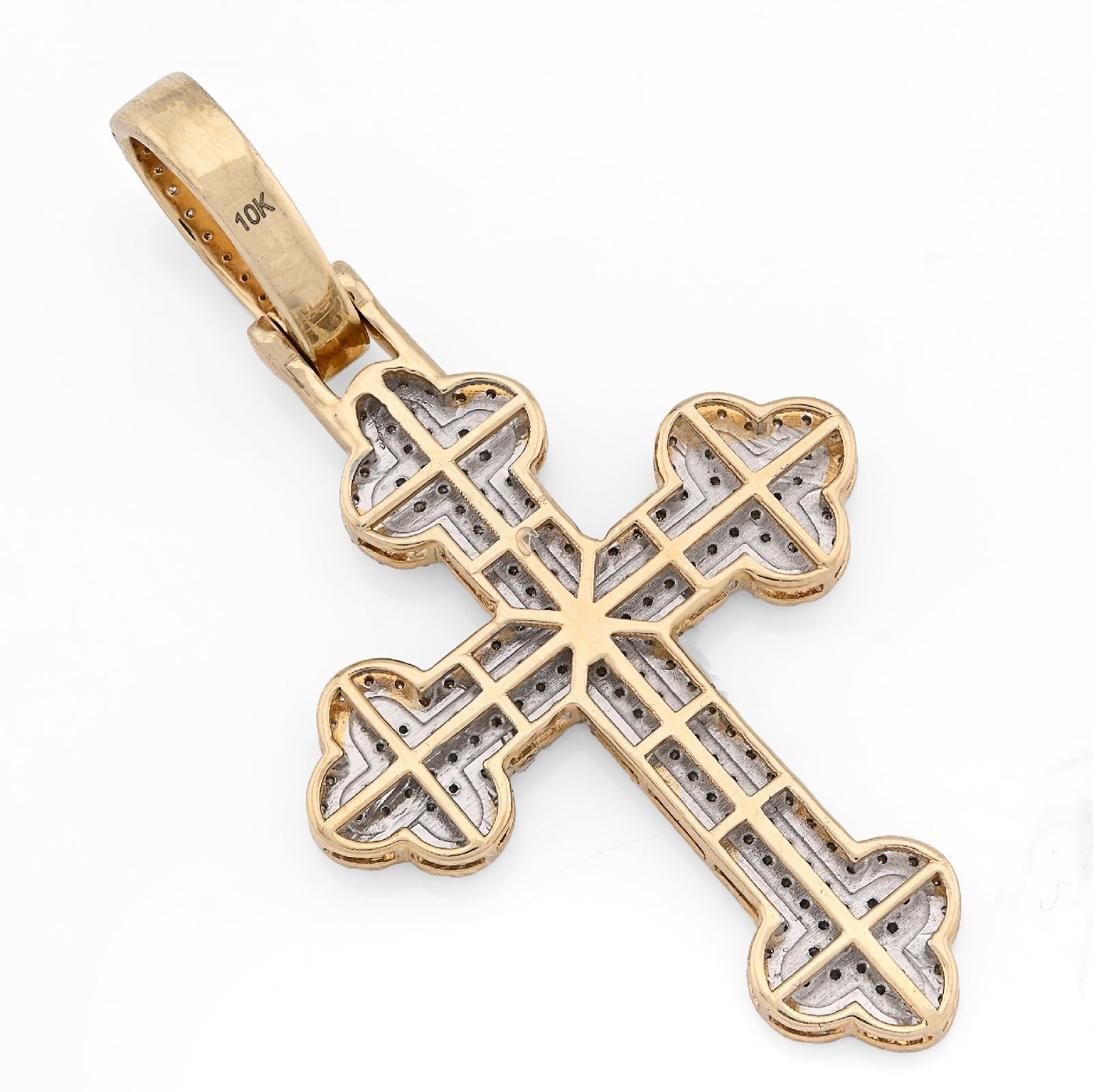 10K Yellow Gold 1.20CT Natural Diamond Budded Religious Cross Charm Men 53.3MM Pendant - Elite Jewelers - Charms & Pendants