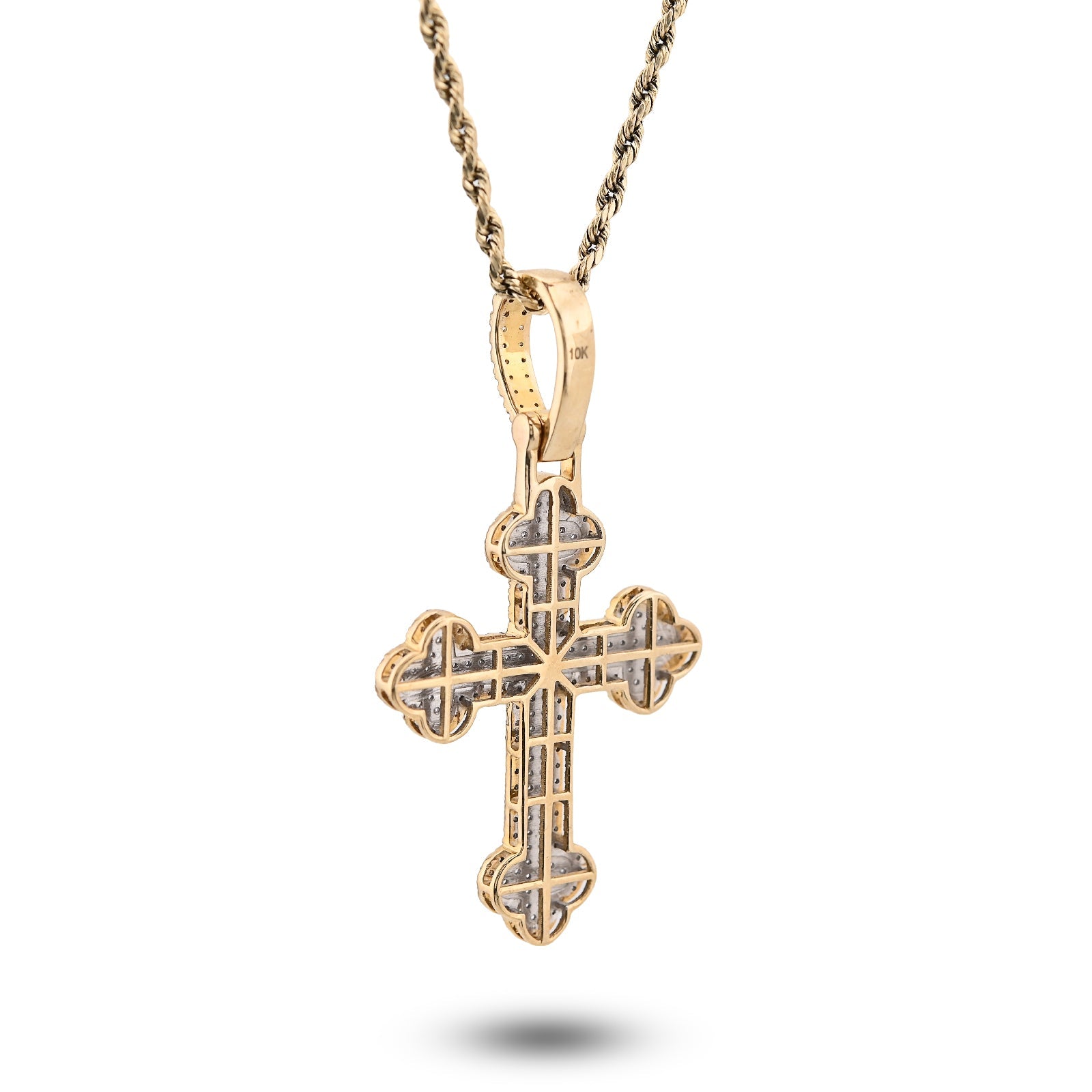 10K Yellow Gold 1.20CT Natural Diamond Budded Religious Cross Charm Men 53.3MM Pendant - Elite Jewelers - Charms & Pendants