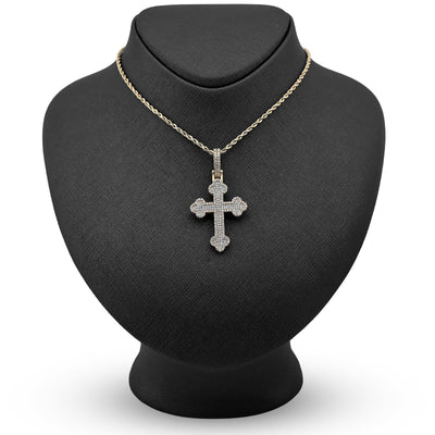 10K Yellow Gold 1.20CT Natural Diamond Budded Religious Cross Charm Men 53.3MM Pendant - Elite Jewelers - Charms & Pendants