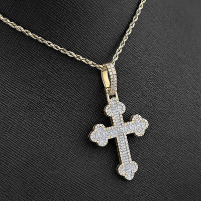 10K Yellow Gold 1.20CT Natural Diamond Budded Religious Cross Charm Men 53.3MM Pendant - Elite Jewelers - Charms & Pendants