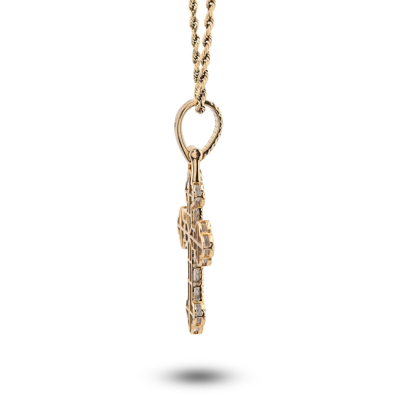 10K Yellow Gold 1.20CT Natural Diamond Budded Religious Cross Charm Men 53.3MM Pendant - Elite Jewelers - Charms & Pendants