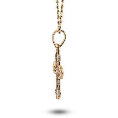 10K Yellow Gold 1.20CT Natural Diamond Budded Religious Cross Charm Men 53.3MM Pendant - Elite Jewelers - Charms & Pendants