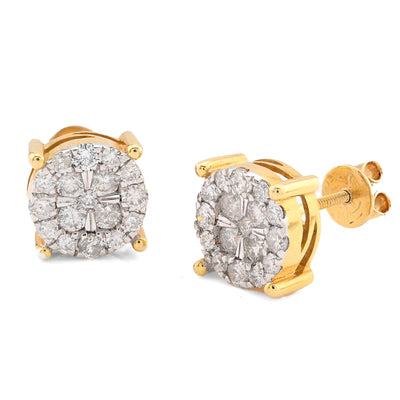 10K Yellow Gold 1.21CT Natural Diamond Halo Cluster Earrings Men Women Studs - Elite Jewelers - Earrings