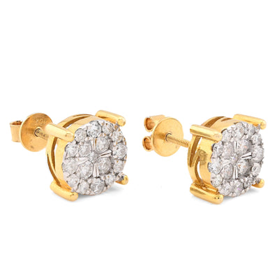 10K Yellow Gold 1.21CT Natural Diamond Halo Cluster Earrings Men Women Studs - Elite Jewelers - Earrings