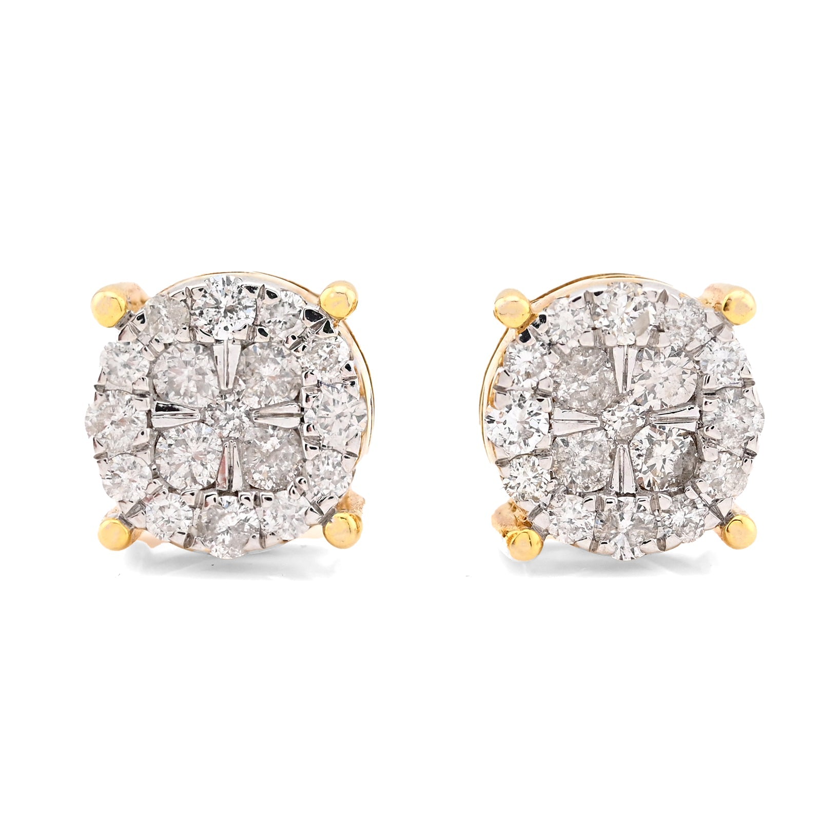 10K Yellow Gold 1.21CT Natural Diamond Halo Cluster Earrings Men Women Studs - Elite Jewelers - Earrings