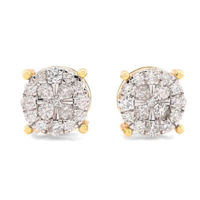 10K Yellow Gold 1.21CT Natural Diamond Halo Cluster Earrings Men Women Studs - Elite Jewelers - Earrings