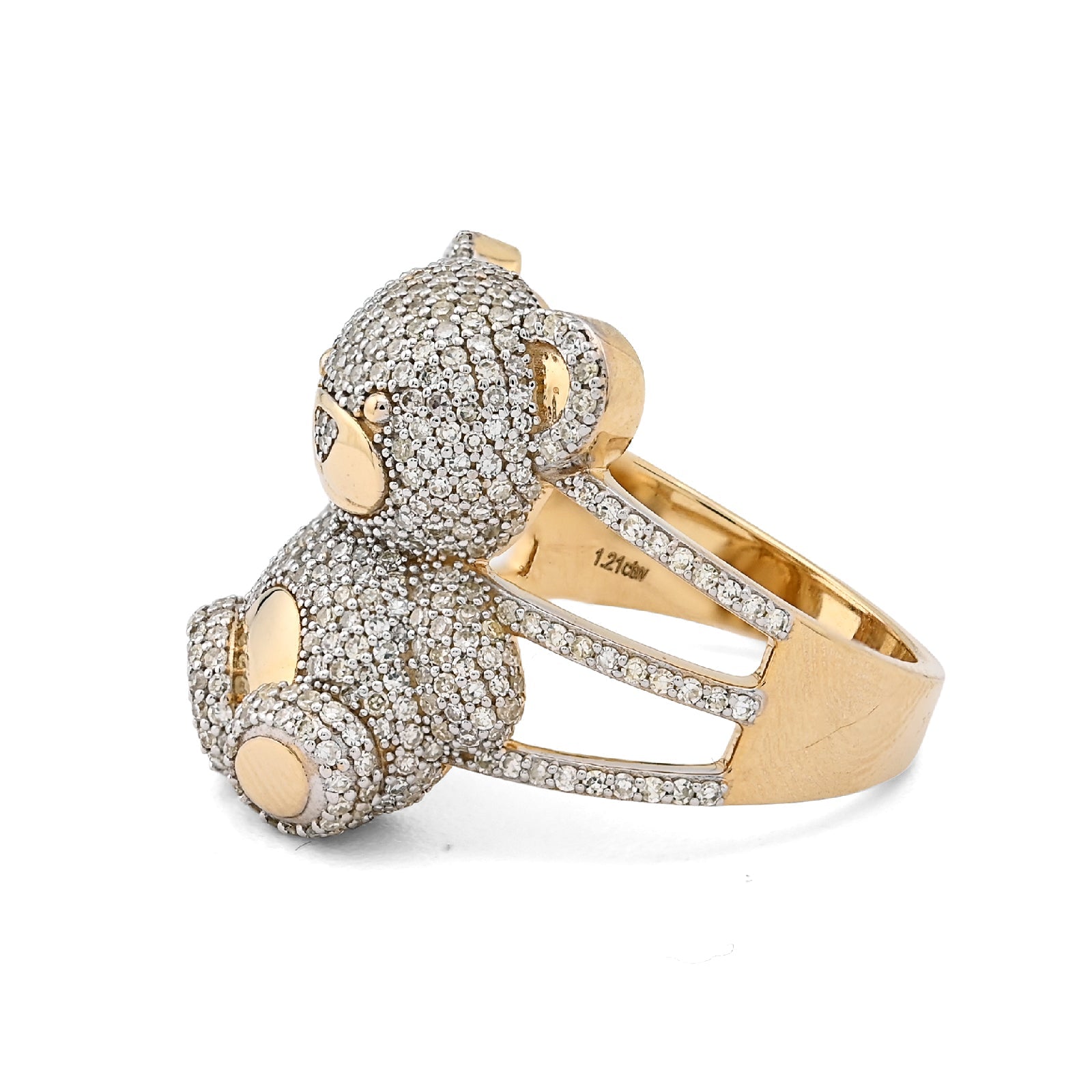 10K Yellow Gold 1.21CT Natural Diamond Teddy Bear 7.2g Women Ring - Elite Jewelers - Rings