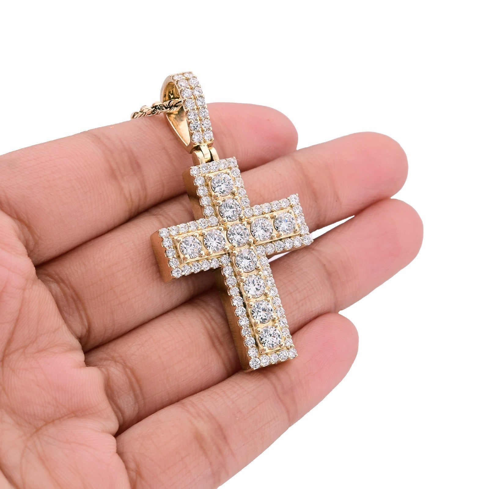 10k Yellow Gold 12.1gm 4.23CTW Lab Grown Diamond Big Pointer Cross Pendant Charm - Elite Jewelers - Charms & Pendants