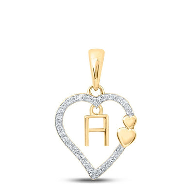 10k Yellow Gold 1.23gms 0.1CTW Natural Diamond Initial "H" Heart Pendant Charm - Elite Jewelers - Charms & Pendants