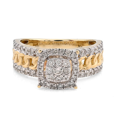 10K Yellow Gold 1.25CT Natural Diamond Cuban Link Square Women Ring - Elite Jewelers - Rings