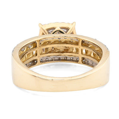 10K Yellow Gold 1.25CT Natural Diamond Cuban Link Square Women Ring - Elite Jewelers - Rings