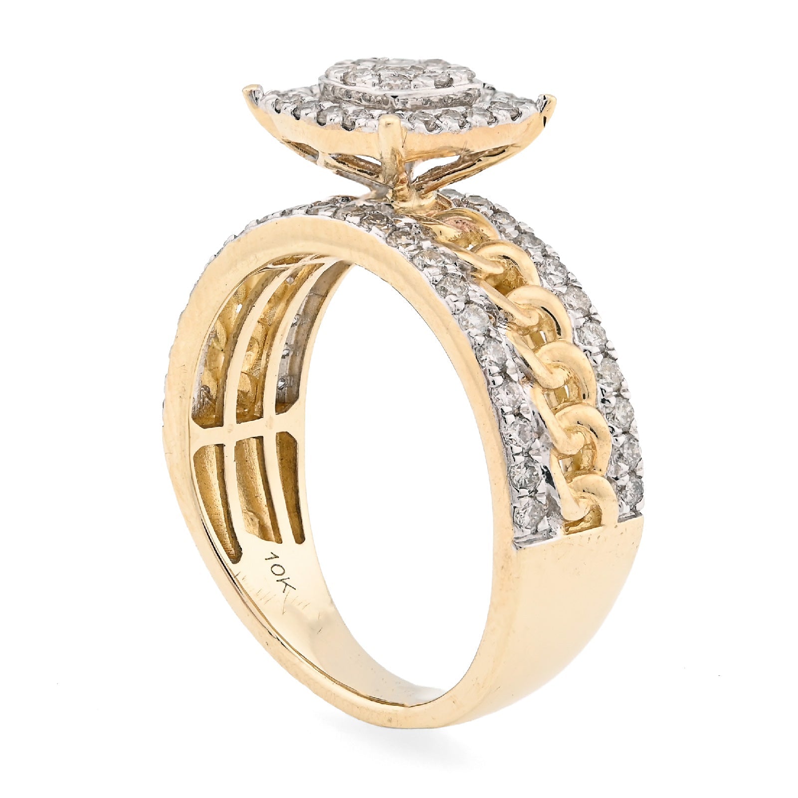 10K Yellow Gold 1.25CT Natural Diamond Cuban Link Square Women Ring - Elite Jewelers - Rings