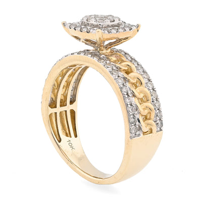 10K Yellow Gold 1.25CT Natural Diamond Cuban Link Square Women Ring - Elite Jewelers - Rings