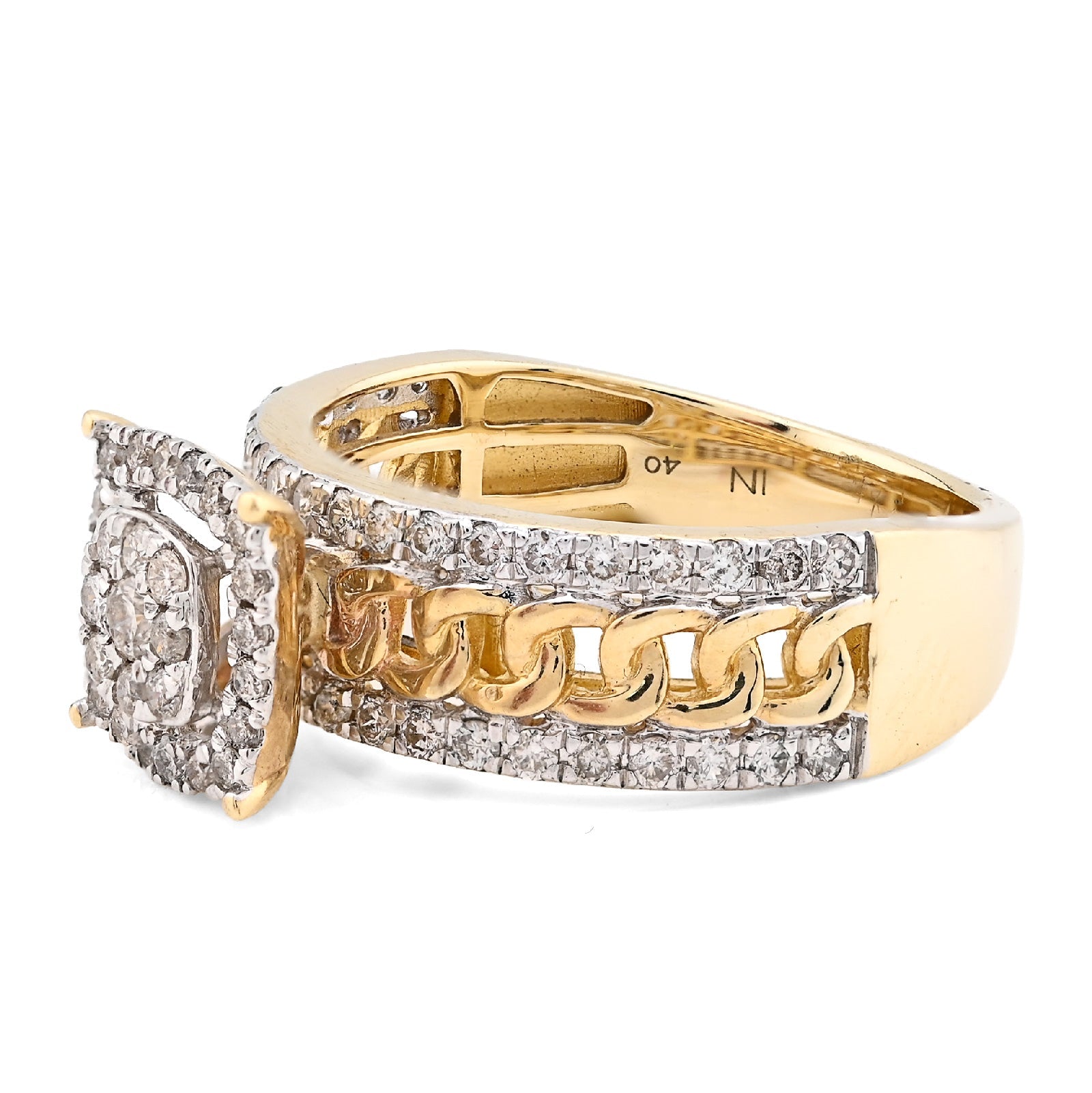 10K Yellow Gold 1.25CT Natural Diamond Cuban Link Square Women Ring - Elite Jewelers - Rings