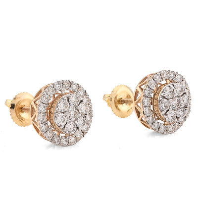 10K Yellow Gold 1.25CT Natural Diamond Round Halo Cluster Men Women Earring Studs - Elite Jewelers - Earrings