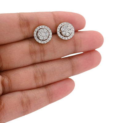 10K Yellow Gold 1.25CT Natural Diamond Round Halo Cluster Men Women Earring Studs - Elite Jewelers - Earrings