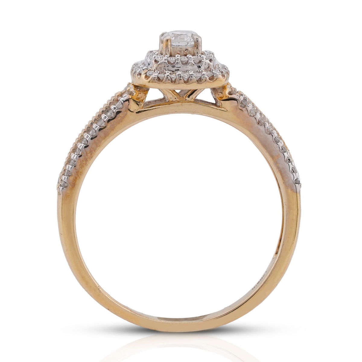 10K Yellow Gold 1.25CT Natural Diamond Solitaire Centre Halo Square Women Ring - Elite Jewelers-Rings