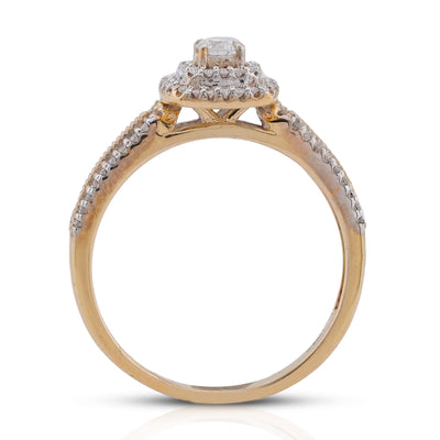10K Yellow Gold 1.25CT Natural Diamond Solitaire Centre Halo Square Women Ring - Elite Jewelers-Rings