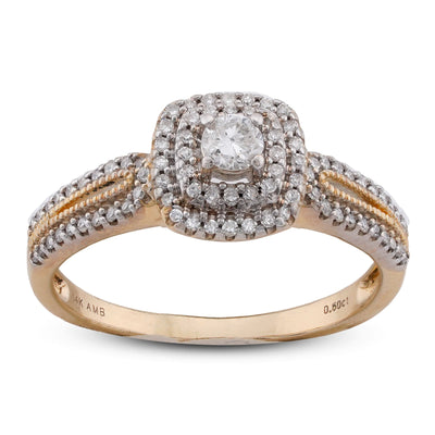 10K Yellow Gold 1.25CT Natural Diamond Solitaire Centre Halo Square Women Ring - Elite Jewelers-Rings