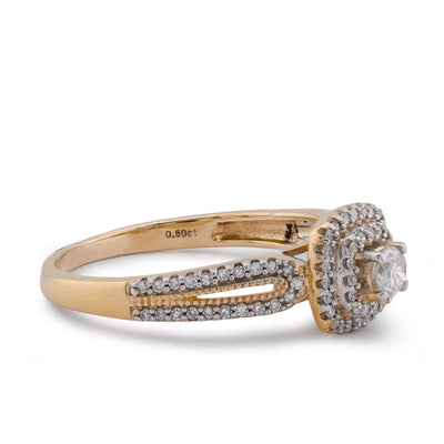 10K Yellow Gold 1.25CT Natural Diamond Solitaire Centre Halo Square Women Ring - Elite Jewelers-Rings