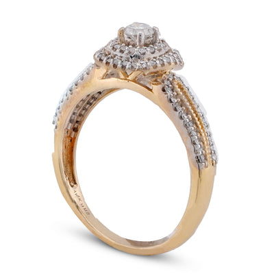 10K Yellow Gold 1.25CT Natural Diamond Solitaire Centre Halo Square Women Ring - Elite Jewelers-Rings