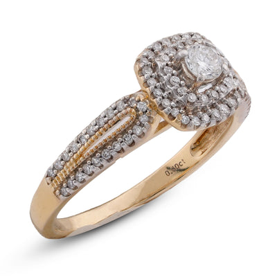 10K Yellow Gold 1.25CT Natural Diamond Solitaire Centre Halo Square Women Ring - Elite Jewelers-Rings