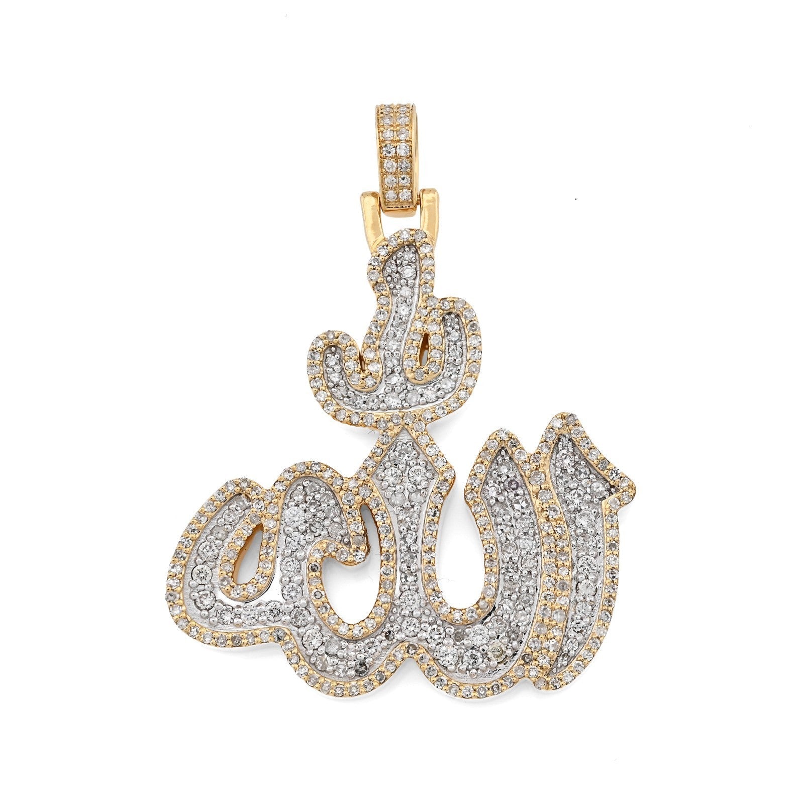 10k Yellow Gold 1.25CTW Natural Muslim "Allah" Diamond Pendant 10g Arabic Charm - Elite Jewelers - Charms & Pendants