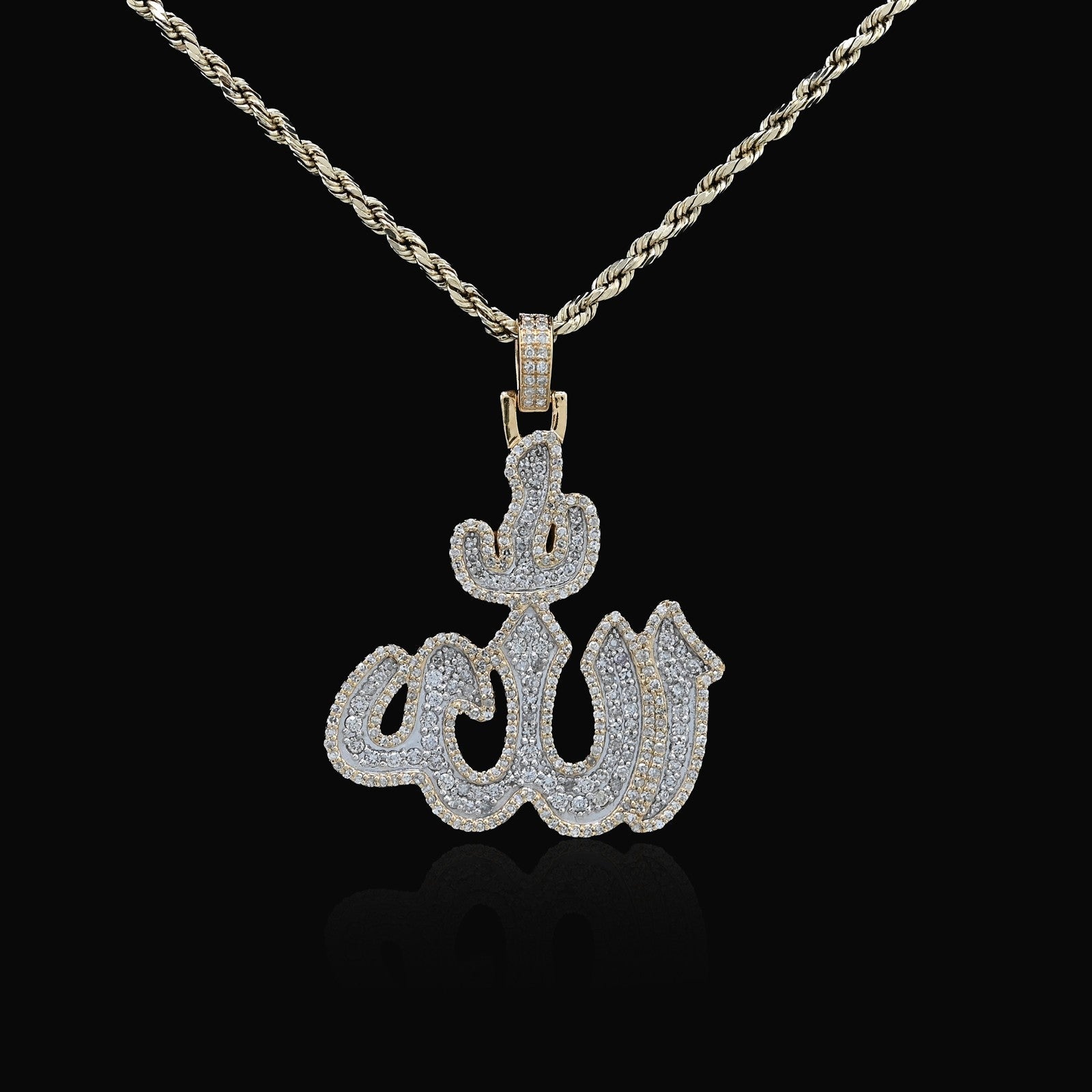 10k Yellow Gold 1.25CTW Natural Muslim "Allah" Diamond Pendant 10g Arabic Charm - Elite Jewelers - Charms & Pendants