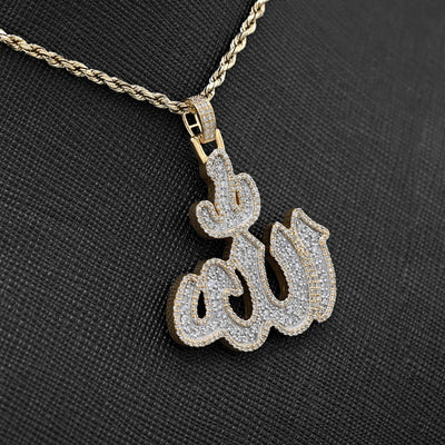 10k Yellow Gold 1.25CTW Natural Muslim "Allah" Diamond Pendant 10g Arabic Charm - Elite Jewelers - Charms & Pendants