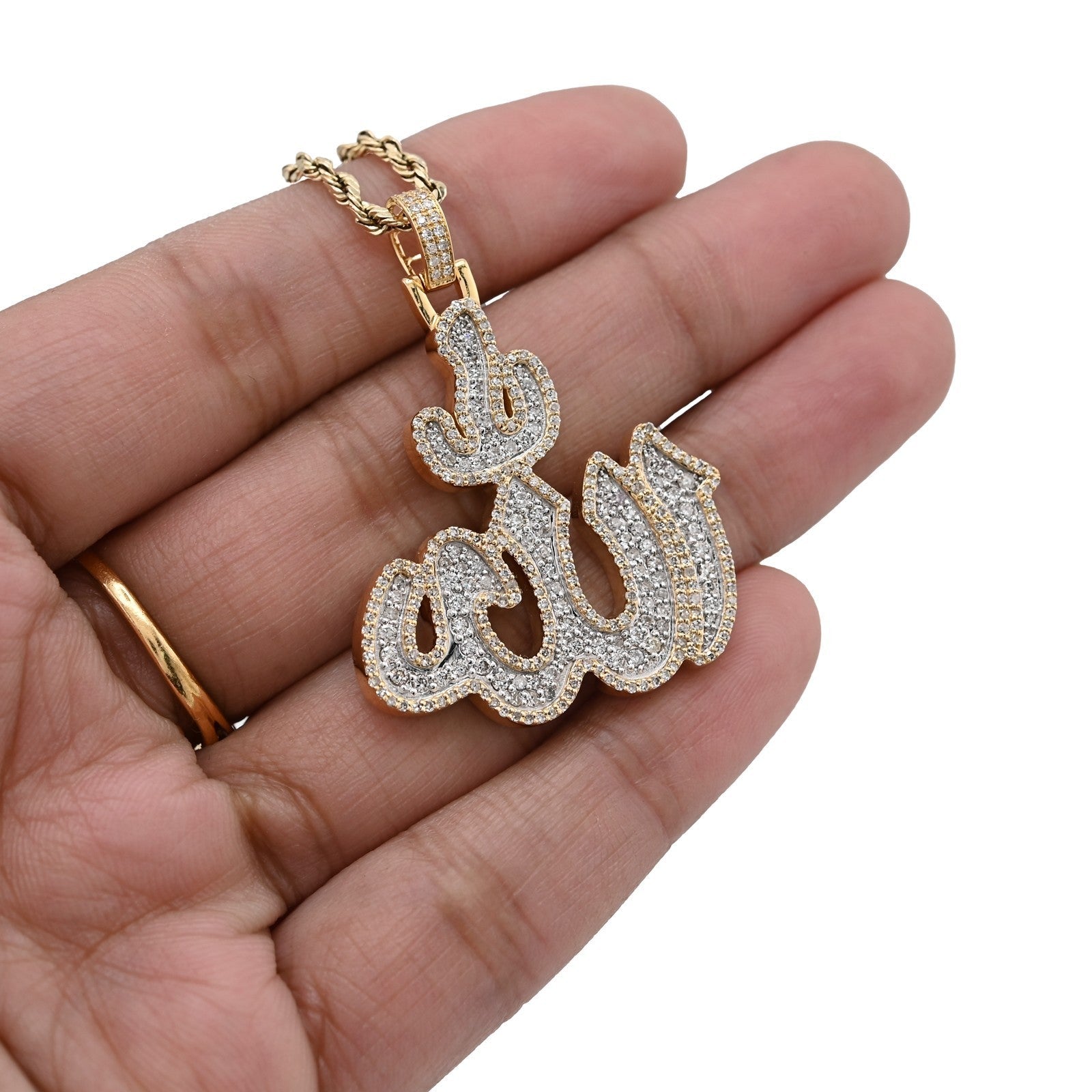 10k Yellow Gold 1.25CTW Natural Muslim "Allah" Diamond Pendant 10g Arabic Charm - Elite Jewelers - Charms & Pendants