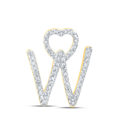 10k Yellow Gold 1.29gms 0.17CTW Natural Diamond Initial "W" Heart Pendant Charm - Elite Jewelers - Charms & Pendants