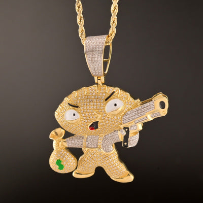 10k Yellow Gold 1.2CTW Natural Round Diamond STEWIE GRIFFIN Pendant 12.6g Charm - Elite Jewelers - Charms & Pendants