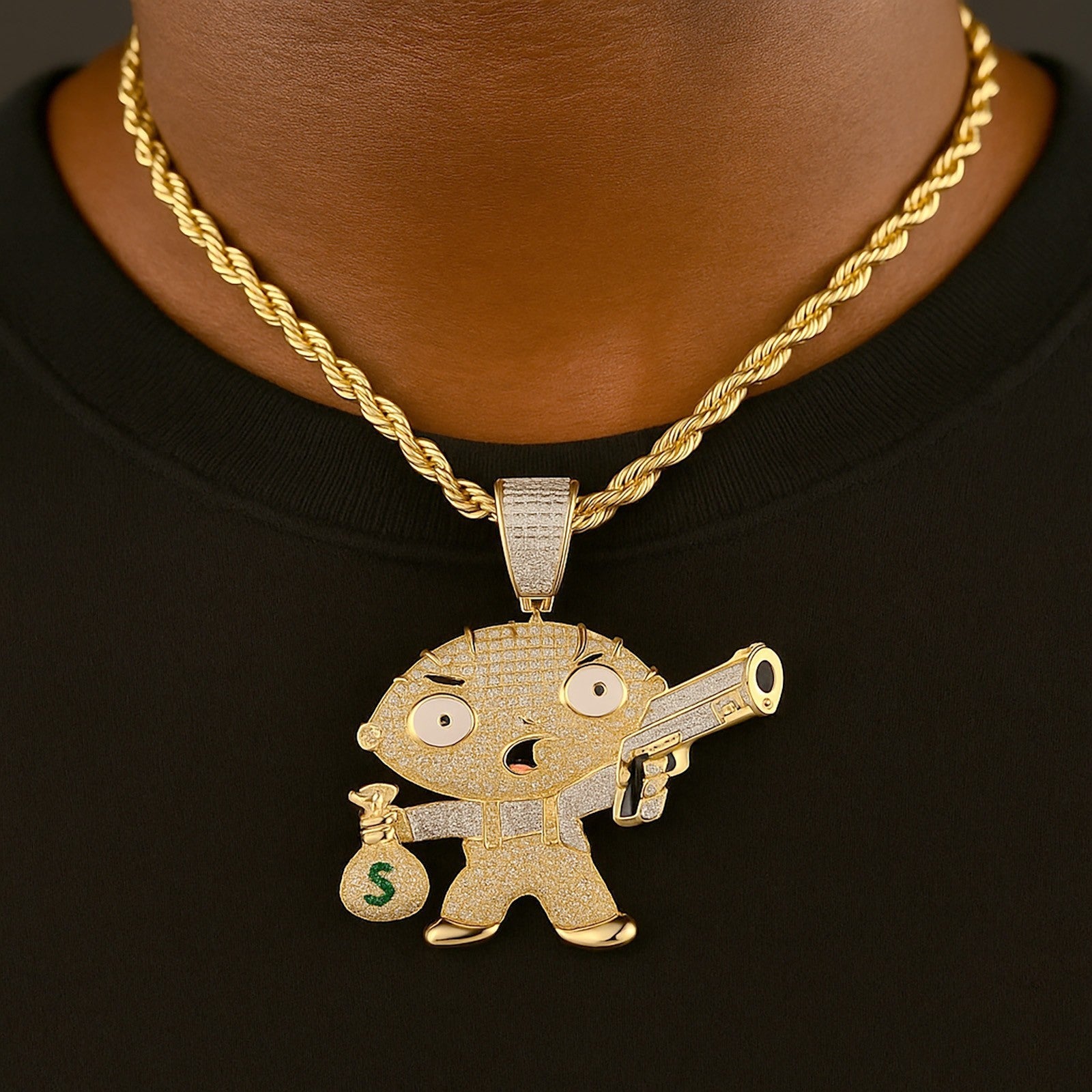 10k Yellow Gold 1.2CTW Natural Round Diamond STEWIE GRIFFIN Pendant 12.6g Charm - Elite Jewelers - Charms & Pendants