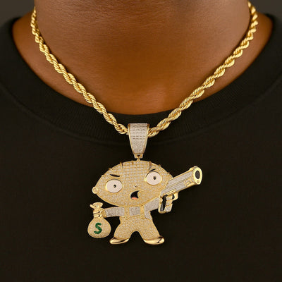 10k Yellow Gold 1.2CTW Natural Round Diamond STEWIE GRIFFIN Pendant 12.6g Charm - Elite Jewelers - Charms & Pendants