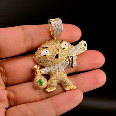 10k Yellow Gold 1.2CTW Natural Round Diamond STEWIE GRIFFIN Pendant 12.6g Charm - Elite Jewelers - Charms & Pendants