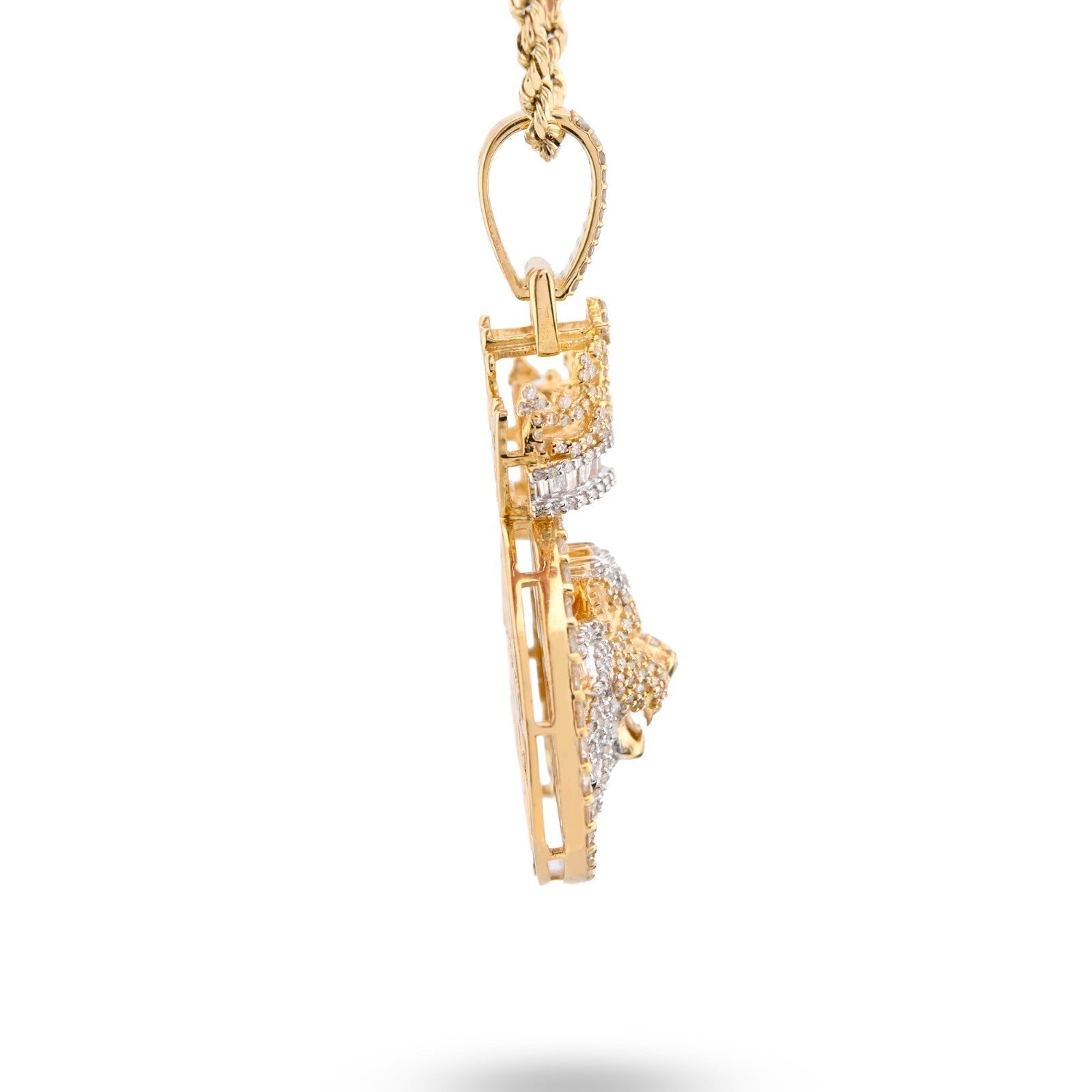 10k Yellow Gold 12g 3.75CTW Real Round/Baguette Diamond Lion Crown Pendant Charm - Elite Jewelers - Charms & Pendants