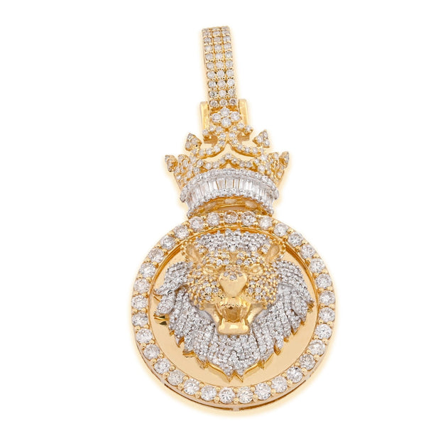 10k Yellow Gold 12g 3.75CTW Real Round/Baguette Diamond Lion Crown Pendant Charm - Elite Jewelers - Charms & Pendants