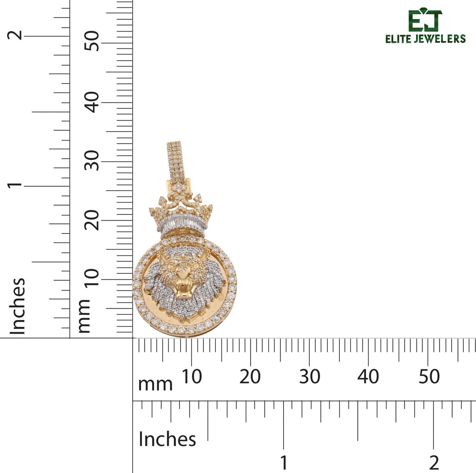 10k Yellow Gold 12g 3.75CTW Real Round/Baguette Diamond Lion Crown Pendant Charm - Elite Jewelers - Charms & Pendants