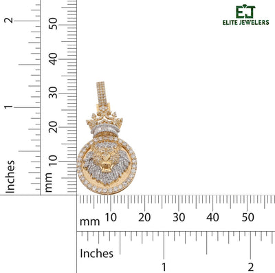 10k Yellow Gold 12g 3.75CTW Real Round/Baguette Diamond Lion Crown Pendant Charm - Elite Jewelers - Charms & Pendants