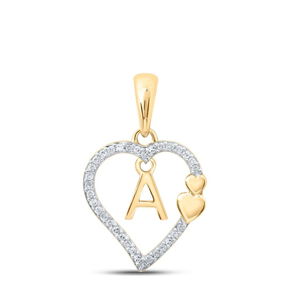 10k Yellow Gold 1.2gms 0.1CTW Natural Diamond Initial "A" Heart Pendant Charm - Elite Jewelers - Charms & Pendants