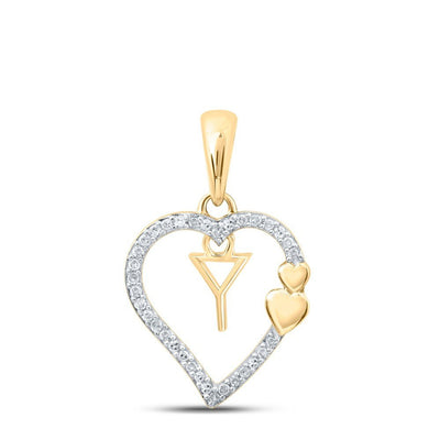 10k Yellow Gold 1.2gms 0.1CTW Natural Diamond Initial "Y" Heart Pendant Charm - Elite Jewelers - Charms & Pendants