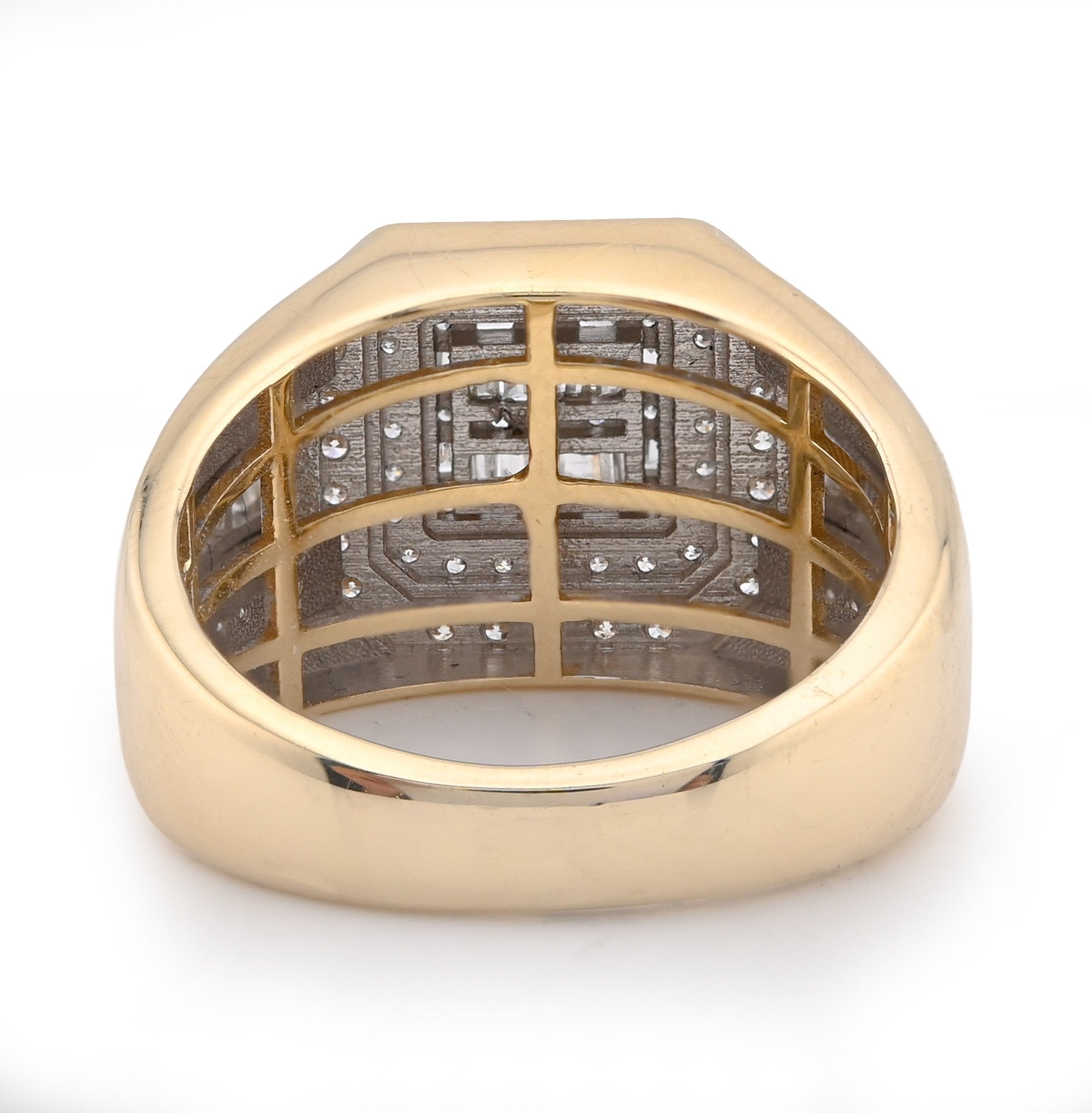 10K Yellow Gold 1.30CT Round/baguette Natural Diamond 3 Layer Square Shape Men Pinky Ring - Elite Jewelers - Rings