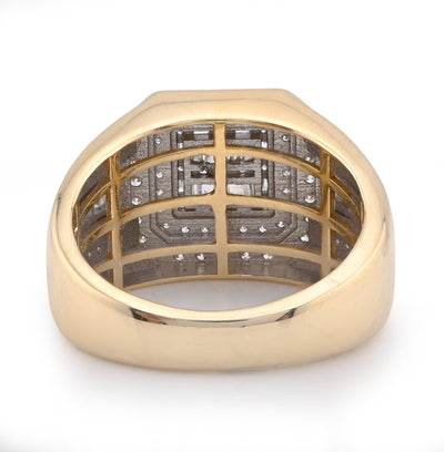 10K Yellow Gold 1.30CT Round/baguette Natural Diamond 3 Layer Square Shape Men Pinky Ring - Elite Jewelers - Rings