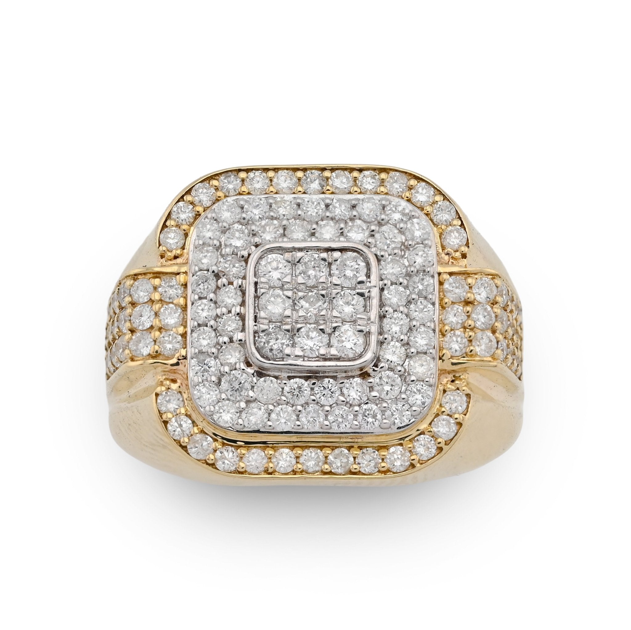 10K Yellow Gold 1.30CT Square Shape 3 Level Men Natural Diamond Pinky Ring - Elite Jewelers - Rings