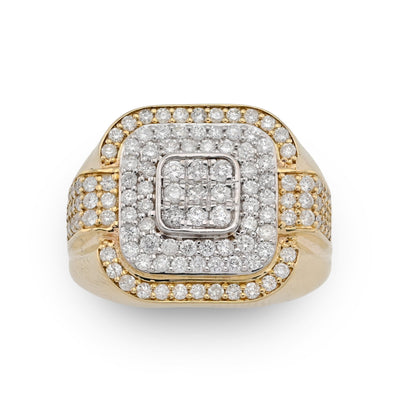 10K Yellow Gold 1.30CT Square Shape 3 Level Men Natural Diamond Pinky Ring - Elite Jewelers - Rings