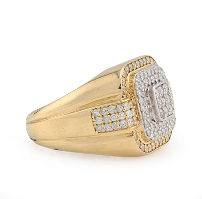 10K Yellow Gold 1.30CT Square Shape 3 Level Men Natural Diamond Pinky Ring - Elite Jewelers - Rings