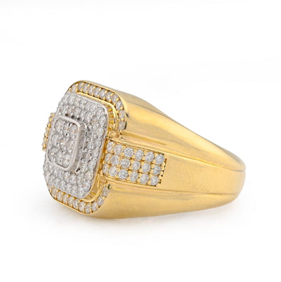 10K Yellow Gold 1.30CT Square Shape 3 Level Men Natural Diamond Pinky Ring - Elite Jewelers - Rings