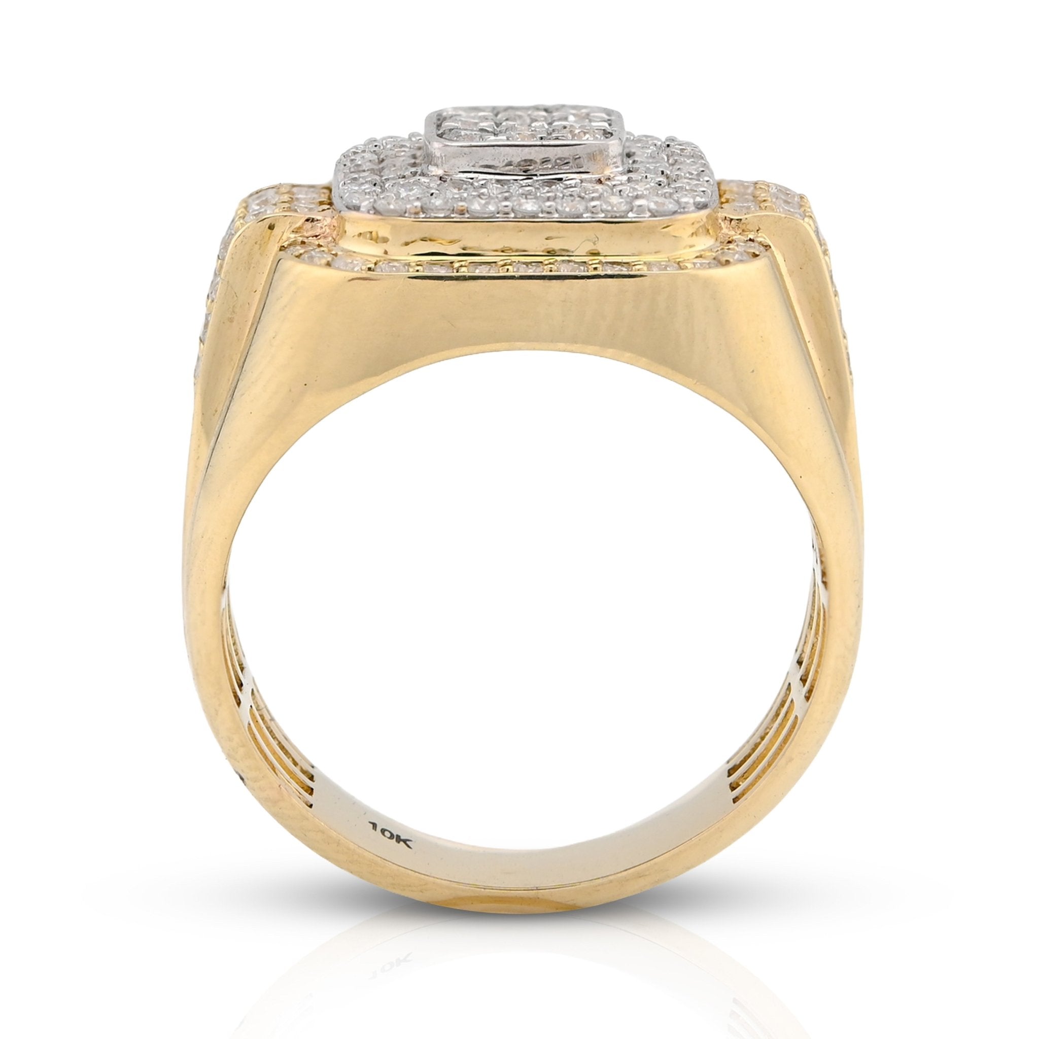 10K Yellow Gold 1.30CT Square Shape 3 Level Men Natural Diamond Pinky Ring - Elite Jewelers - Rings
