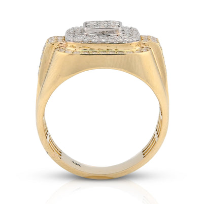10K Yellow Gold 1.30CT Square Shape 3 Level Men Natural Diamond Pinky Ring - Elite Jewelers - Rings