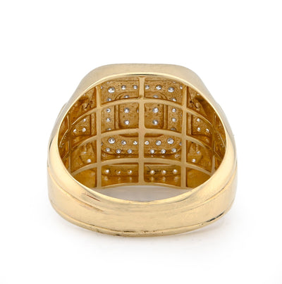 10K Yellow Gold 1.30CT Square Shape 3 Level Men Natural Diamond Pinky Ring - Elite Jewelers - Rings